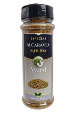 AMRAI Semilla De Alcaravea Molida, especias, frasco de 77 g con tapa negra.