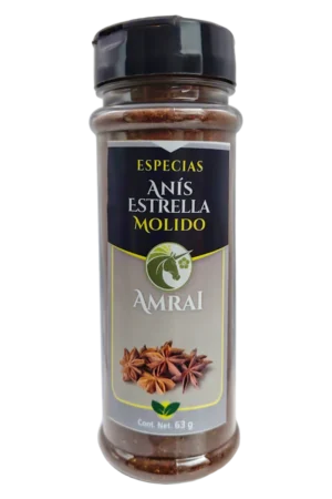 AMRAI Anís Estrella Molido, especias, frasco de 63 g con tapa negra.