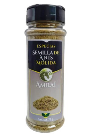 AMRAI Semilla De Anís Molida, especias, frasco de 72 g con tapa negra.