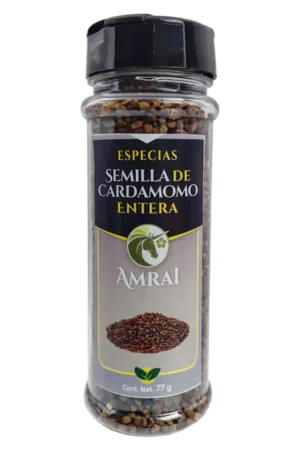 AMRAI Semilla De Cardamomo Entera, especias, frasco de 77 g con tapa negra.