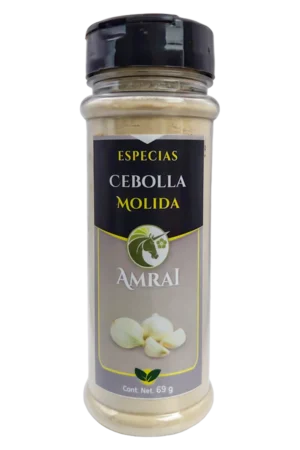 AMRAI Cebolla Molida, especias, frasco de 69 g con tapa negra.