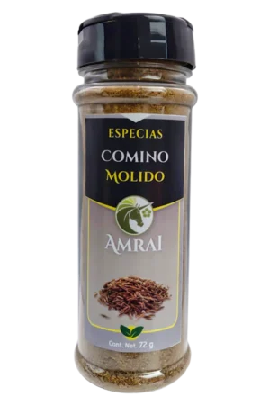 AMRAI Comino Molido, especias, frasco de 72 g con tapa negra.