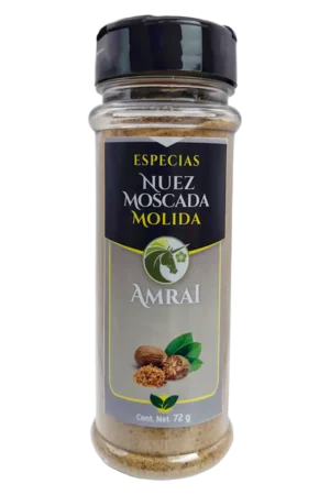 AMRAI Nuez Moscada Molida, especias, frasco de 72 g con tapa negra.