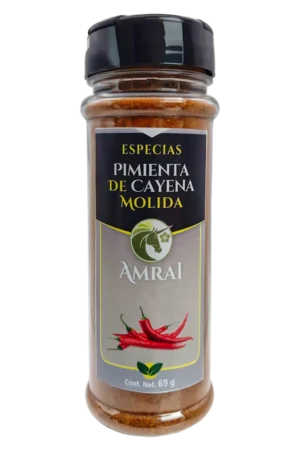 AMRAI Pimienta de Cayena Molida, especias, frasco de 69 g con tapa negra.