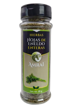 AMRAI Hojas de Eneldo Entero, hierbas, frasco de 27 g con tapa negra.