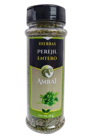 AMRAI Perejil Entero, hierbas, frasco de 22 g con tapa negra.