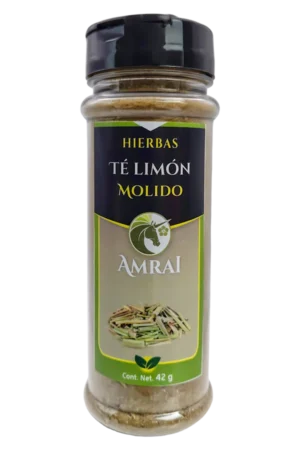 AMRAI Té Limón Molido, hierbas, frasco de 42 g con tapa negra.