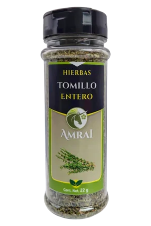 AMRAI Tomillo Entero, hierbas, frasco de 22 g con tapa negra.