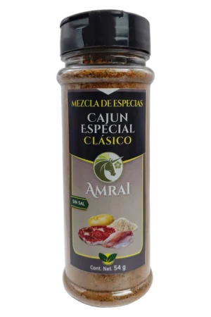 AMRAI Mezcla de Especias Cajun Especial Clasico, frasco de 54 g con tapa negra, sin sal.