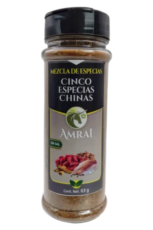 AMRAI Mezcla de Especias Cinco Especias Chinas, frasco de 63 g con tapa negra, sin sal.