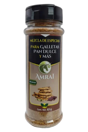 AMRAI Mezcla de Especias Para Galletas, Pan Dulce Y Más, frasco de 63 g con tapa negra, sin azúcar.