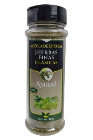 AMRAI Mezcla de Especias Hierbas Finas Clasicas, frasco de 36 g con tapa negra, sin sal.