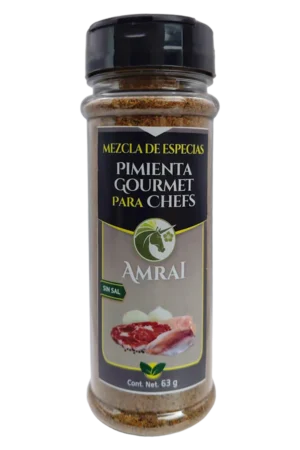AMRAI Mezcla de Especias Pimienta Gourmet Para Chefs, frasco de 63 g con tapa negra, sin sal.