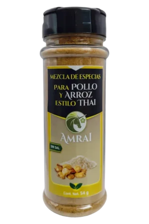 AMRAI Mezcla de Especias Para Pollo Y Arroz, Estilo Thai, frasco de 54 g con tapa negra, sin sal.