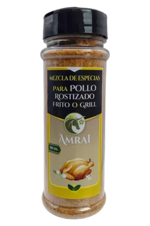AMRAI Mezcla de Especias Para Pollo Rostizado Frito O Grill, frasco de 63 g con tapa negra, sin sal.