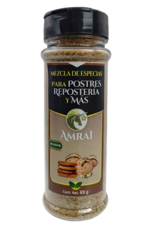 AMRAI Mezcla de Especias Para Postres, Repostería Y Más, frasco de 63 g con tapa negra, sin azúcar.