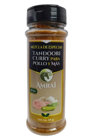 AMRAI Mezcla de Especias Tandoori Curry Para Pollo Y Más, frasco de 54 g con tapa negra, sin sal.