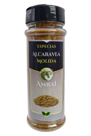 AMRAI Semilla De Alcaravea Molida, especias, frasco de 77 g con tapa negra.