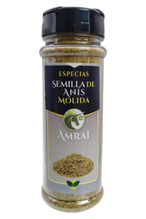 AMRAI Semilla De Anís Molida, especias, frasco de 72 g con tapa negra.