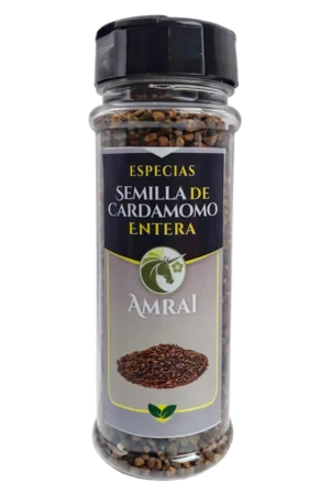 AMRAI Semilla De Cardamomo Entera, especias, frasco de 77 g con tapa negra.