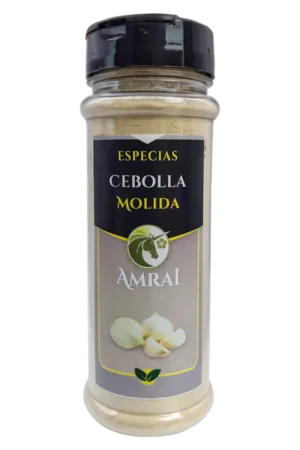 AMRAI Cebolla Molida, especias, frasco de 69 g con tapa negra.