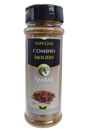 AMRAI Comino Molido, especias, frasco de 72 g con tapa negra.