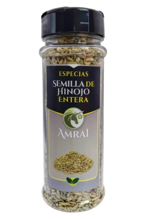 AMRAI Semilla De Hinojo Entera, especias, frasco de 54 g con tapa negra.