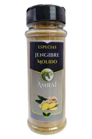 AMRAI Jengibre Molido, especias, frasco de 62 g con tapa negra.