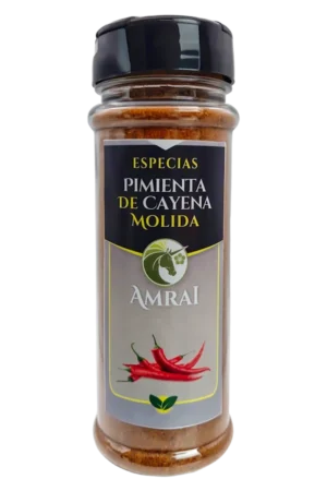 AMRAI Pimienta de Cayena Molida, especias, frasco de 69 g con tapa negra.
