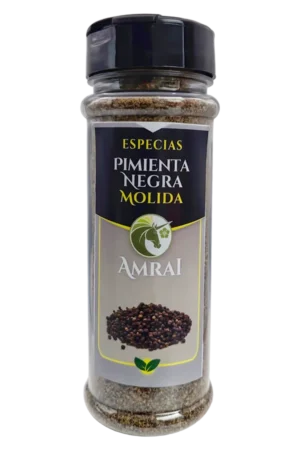 AMRAI Pimienta Negra Molida , especias, frasco de 77 g con tapa negra.
