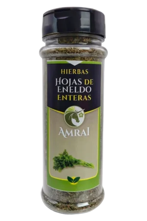 AMRAI Hojas de Eneldo Entero, hierbas, frasco de 27 g con tapa negra.