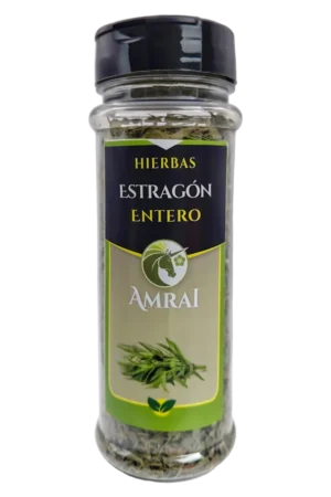 AMRAI Estragón Entero, hierbas, frasco de 15 g con tapa negra.
