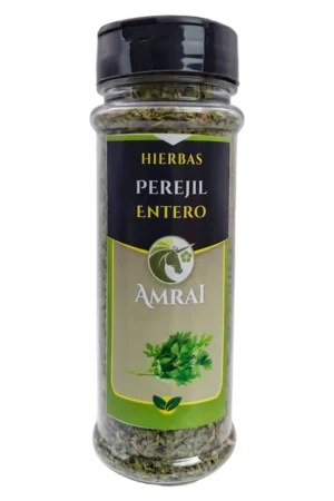AMRAI Perejil Entero, hierbas, frasco de 22 g con tapa negra.
