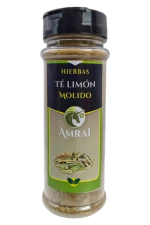 AMRAI Té Limón Molido, hierbas, frasco de 42 g con tapa negra.