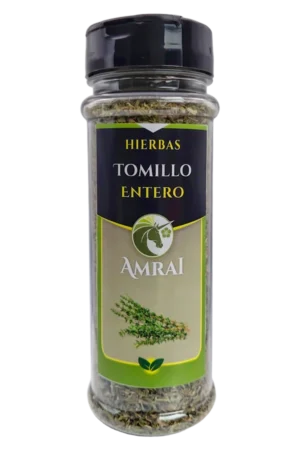 AMRAI Tomillo Entero, hierbas, frasco de 22 g con tapa negra.