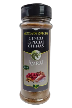 AMRAI Mezcla de Especias Cinco Especias Chinas, frasco de 63 g con tapa negra, sin sal.